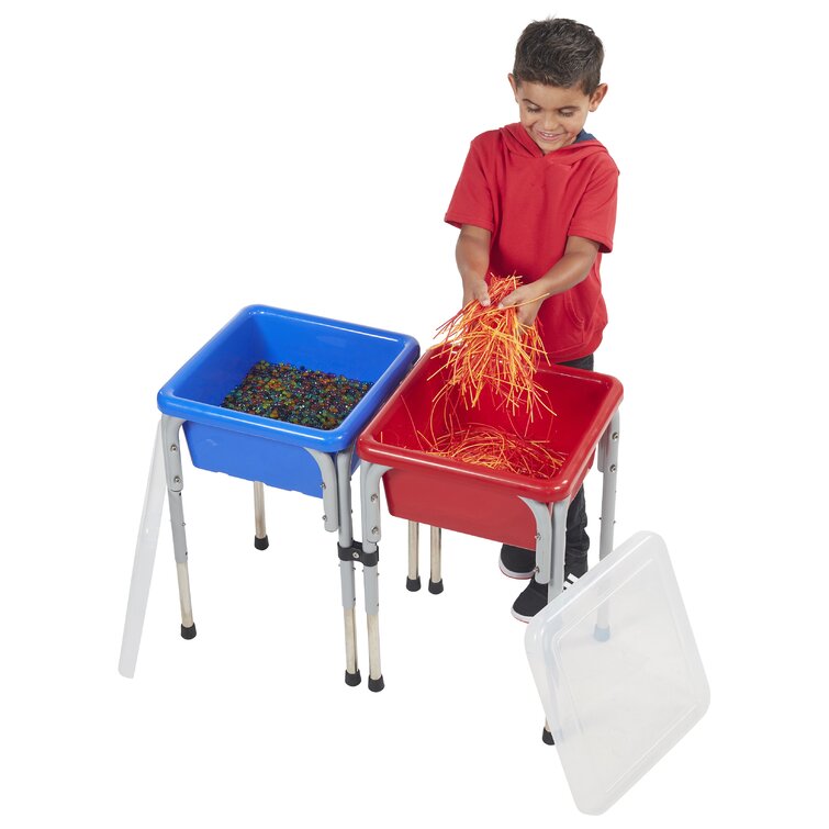 ECR4Kids 2-Station Sand and Water Adjustable Play Table, Sensory Bins,  Blue/Red